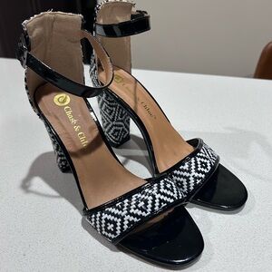 Chase + Chloe Black and White Woven Women's Heels